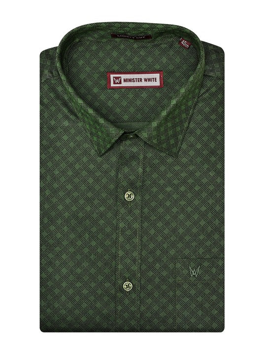 Men's Cotton Green Color Printed Regular Fit Shirt with Matching Border Dhoti Posh - Image 2