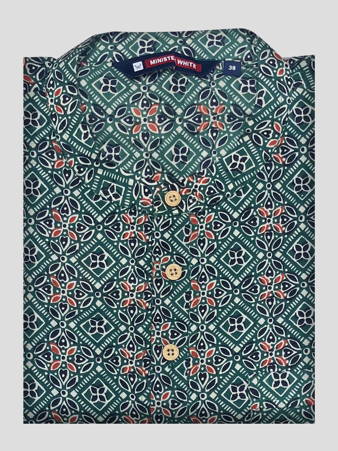 Men's Cotton Green Color Full Sleeves Short Kurta