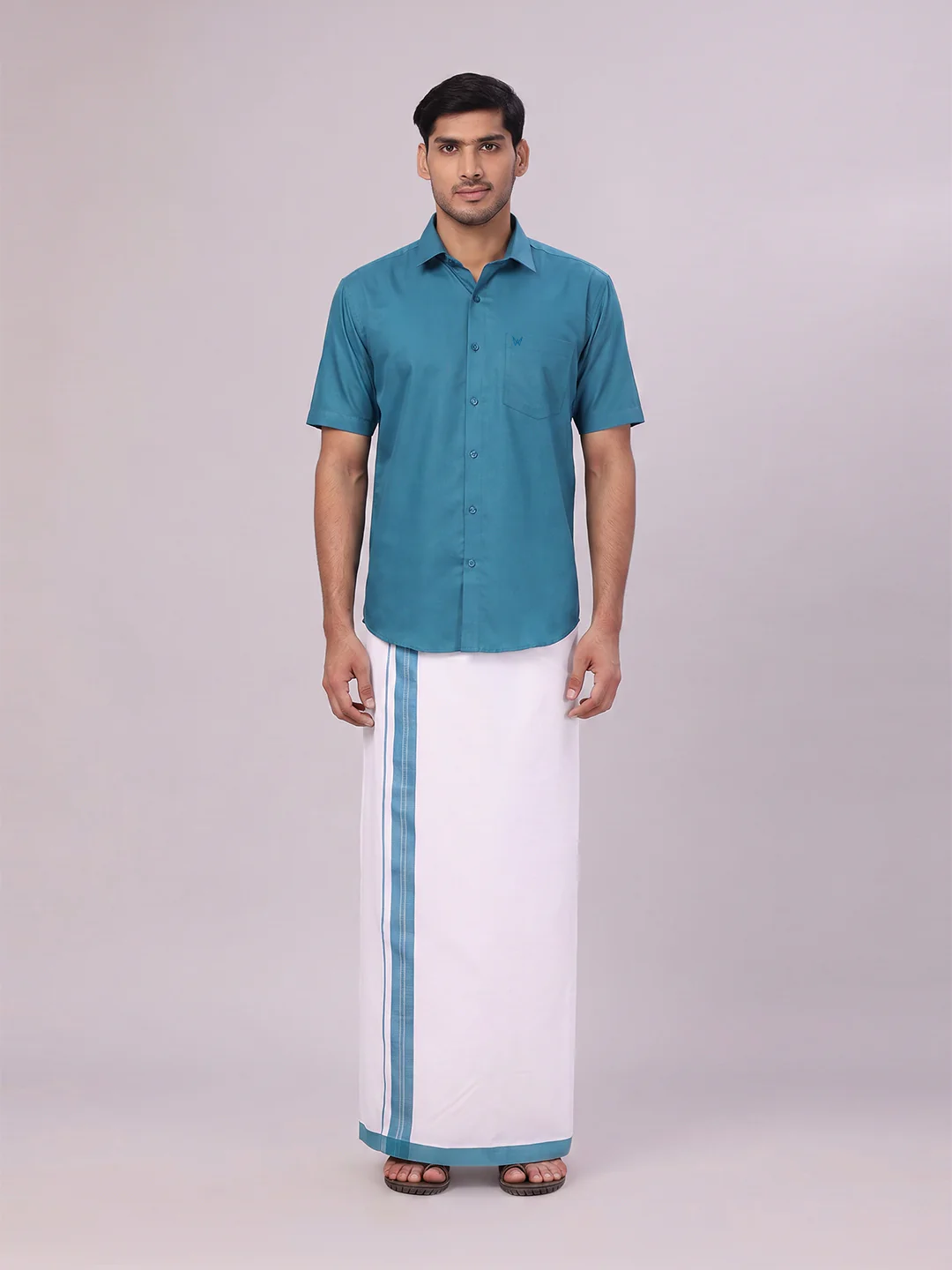 Mens Cotton Green Matching Shirt and Dhoti Combo Luster - Image 2