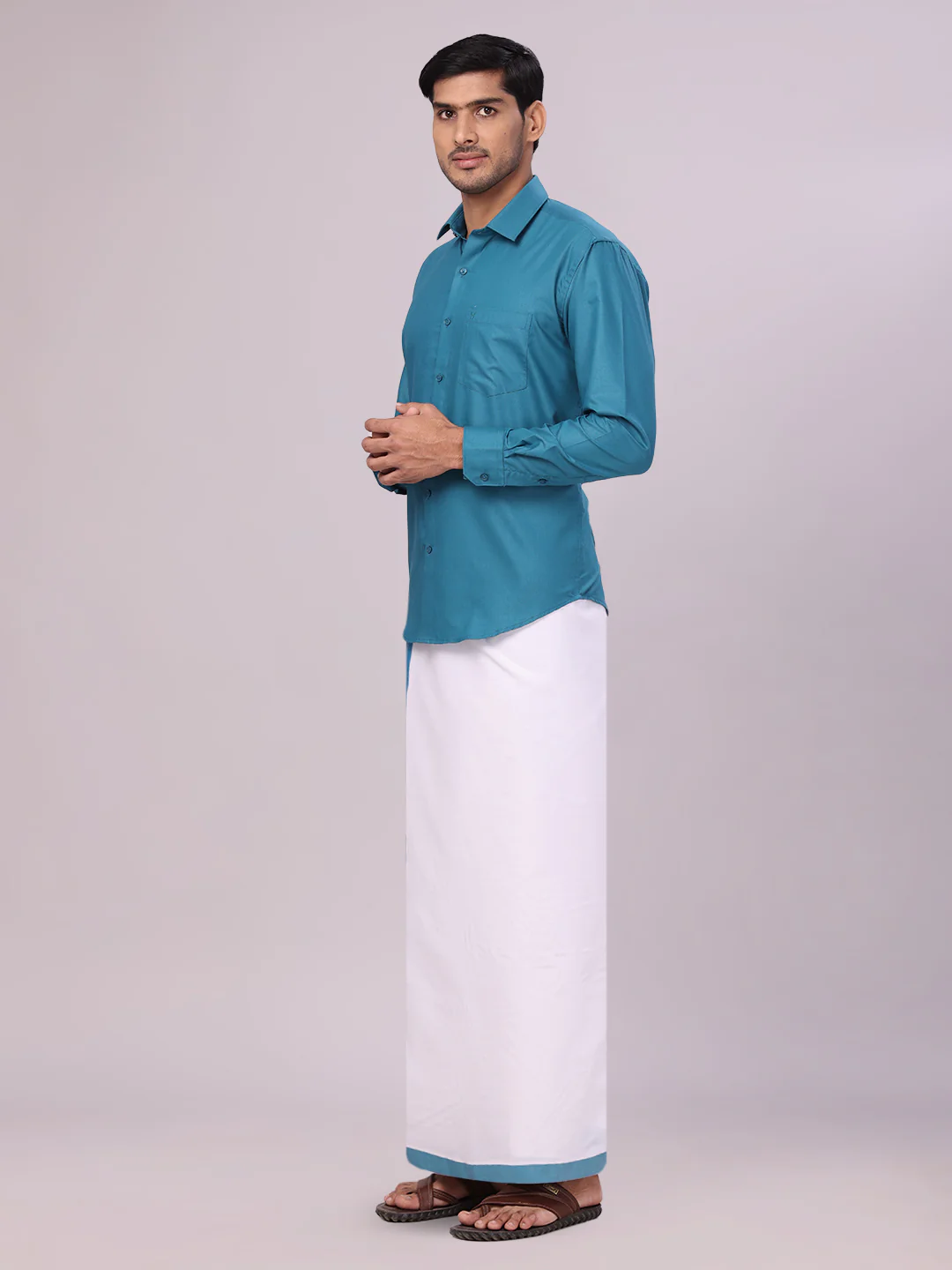 Mens Cotton Green Matching Shirt and Dhoti Combo Luster - Image 4