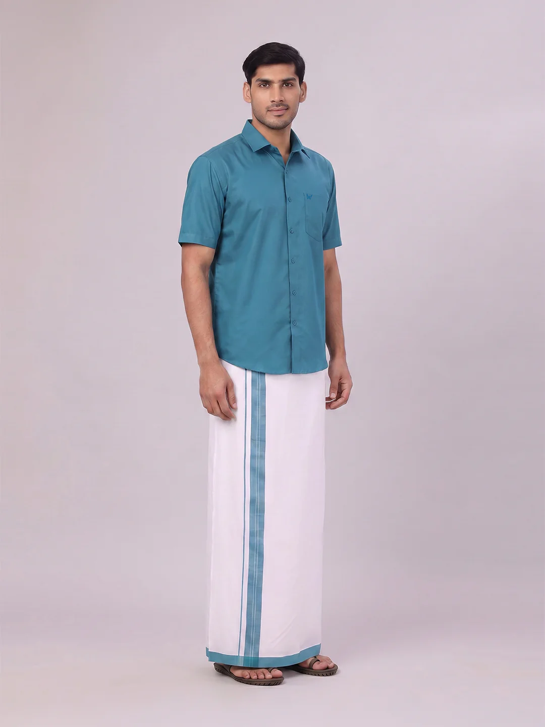 Mens Cotton Green Matching Shirt and Dhoti Combo Luster - Image 6