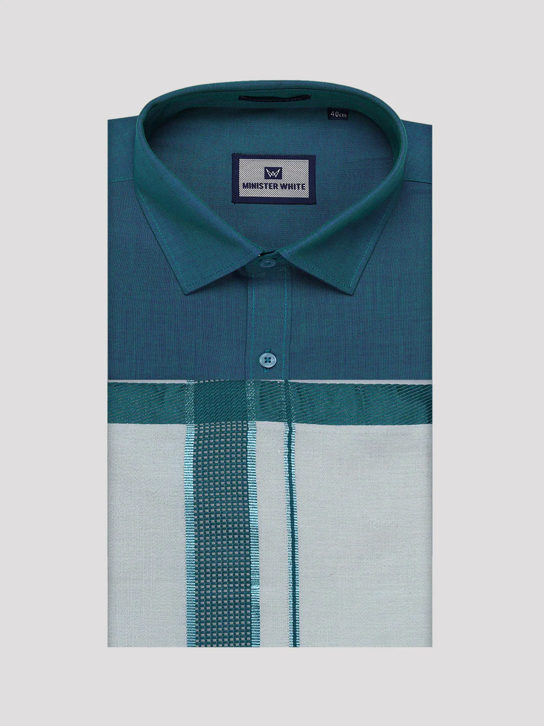 Mens Cotton Green Shirt with Tissue Matching Border Dhoti Wedding Combo Kandala - Image 6