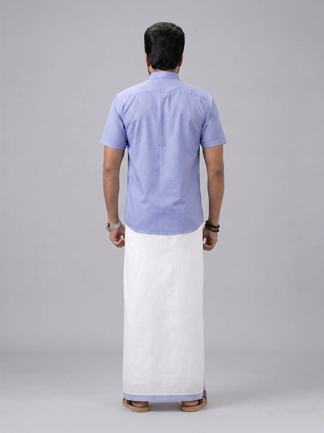 Men's Cotton Light Blue Matching Shirt with Fancy Printed Border Dhoti Combo Luster Trend - Image 4