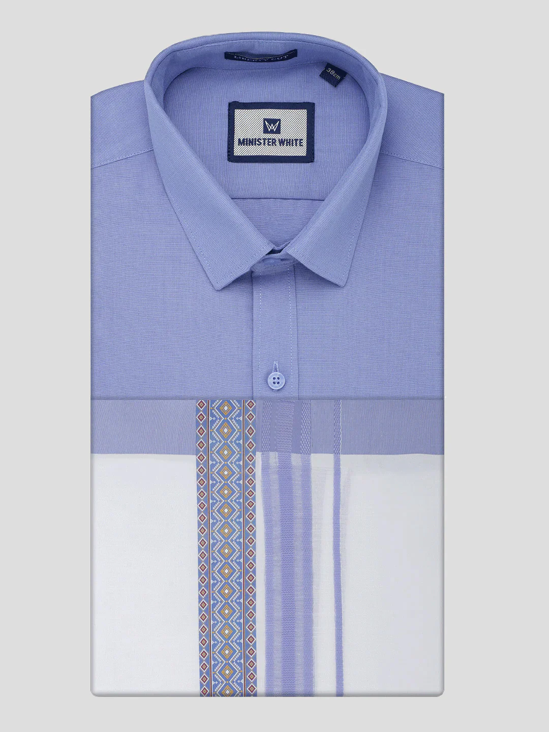 Men's Cotton Light Blue Matching Shirt with Fancy Printed Border Dhoti Combo Luster Trend - Image 5