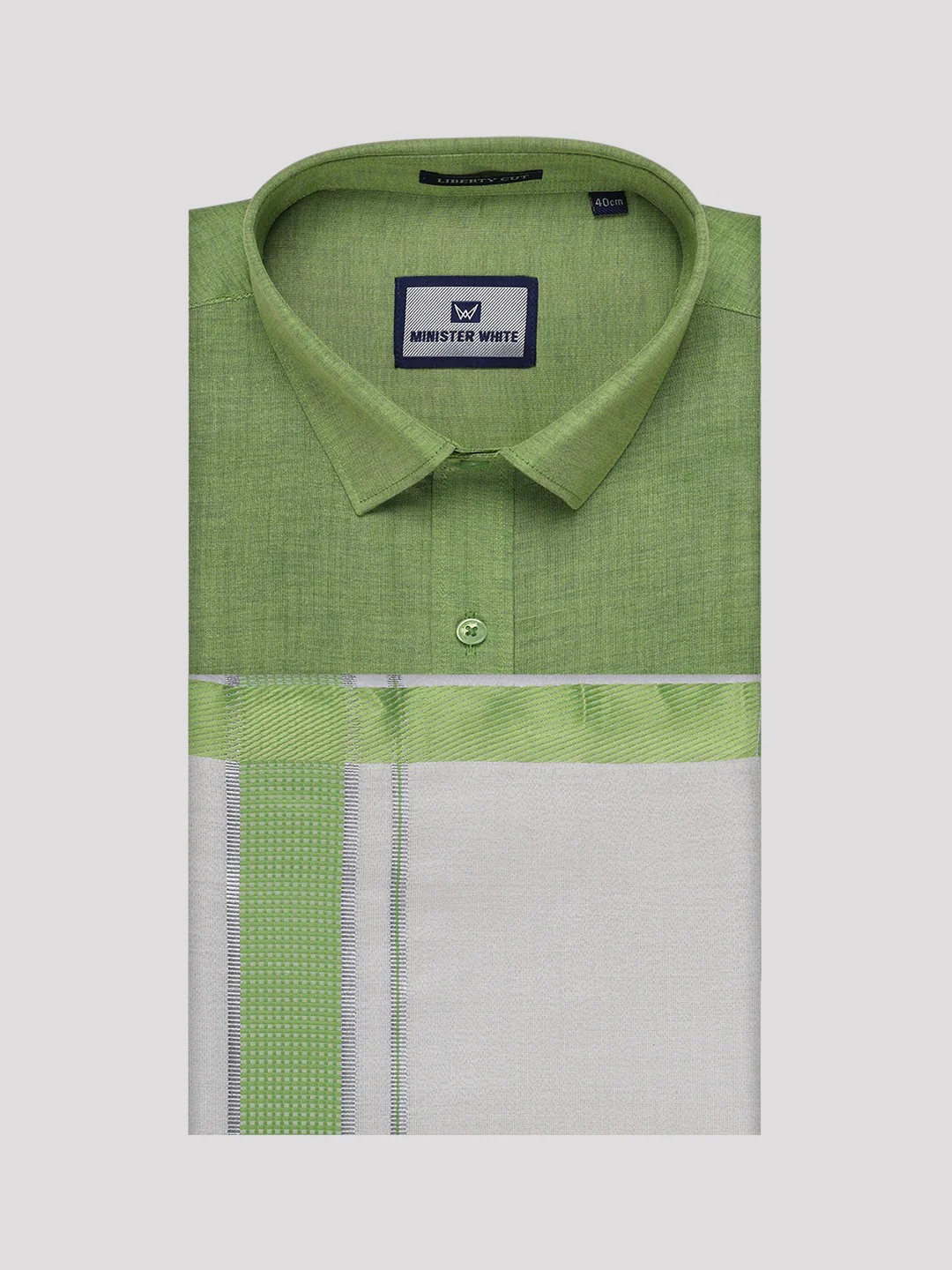 Mens Cotton Light Green Shirt with Tissue Matching Border Dhoti Wedding Combo Kandala - Image 10
