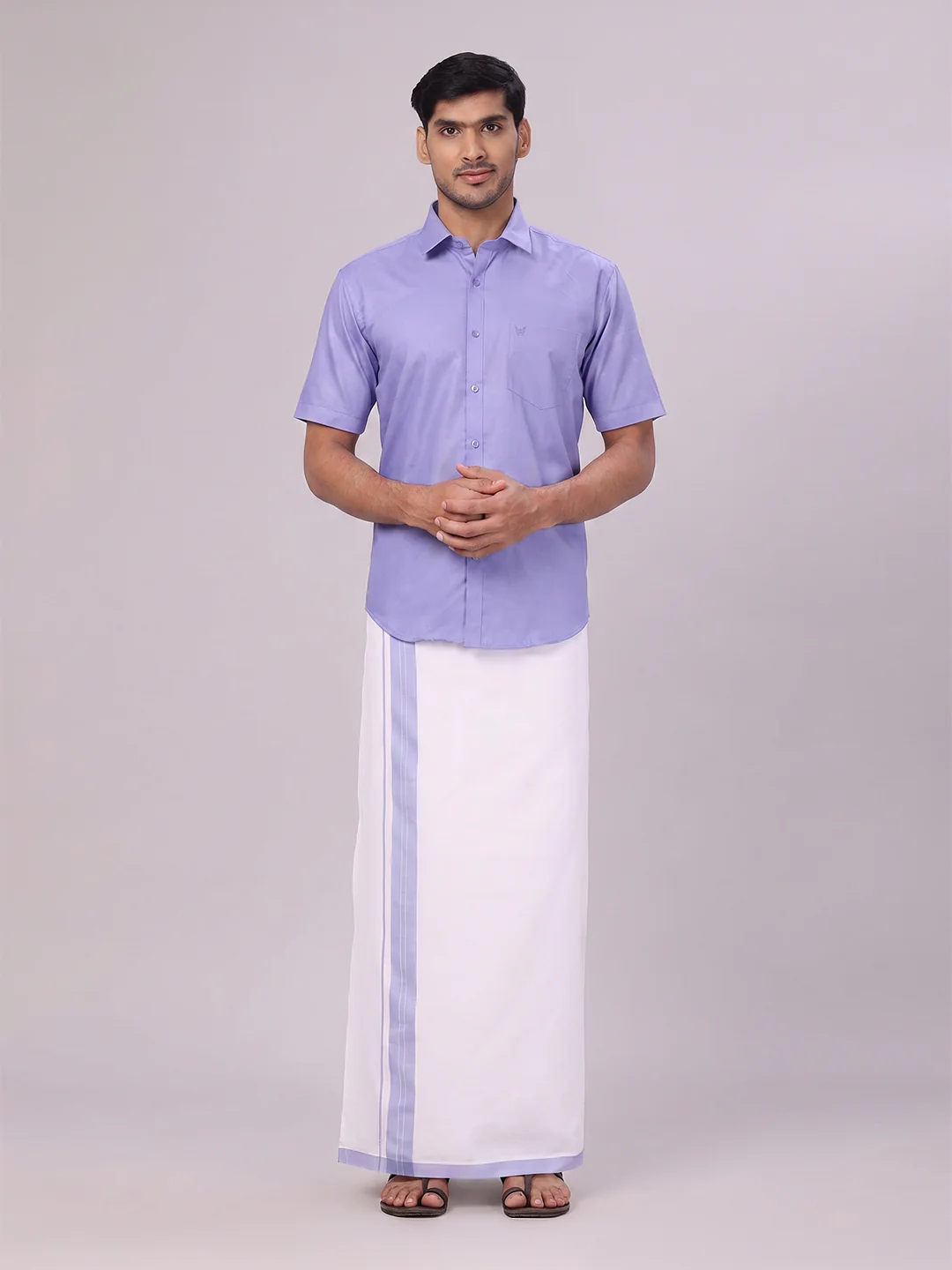 Mens Cotton Light Purple Matching Shirt and Dhoti Combo Luster - Image 2