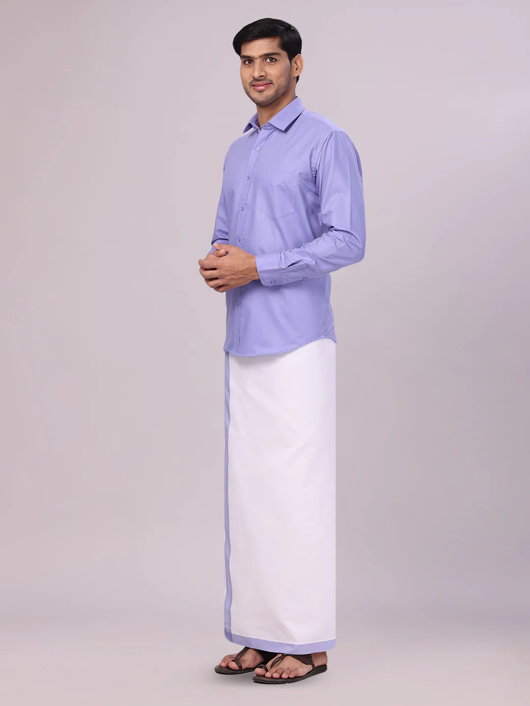 Mens Cotton Light Purple Matching Shirt and Dhoti Combo Luster - Image 3