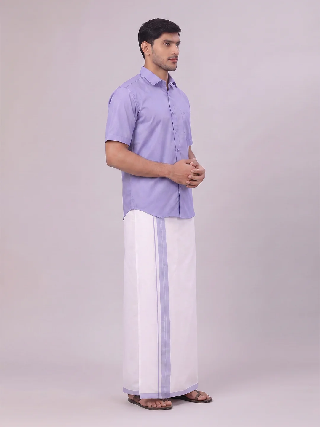Mens Cotton Light Purple Matching Shirt and Dhoti Combo Luster - Image 4