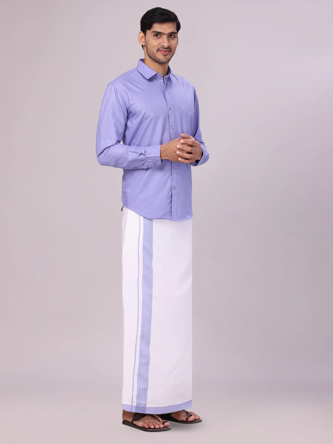 Mens Cotton Light Purple Matching Shirt and Dhoti Combo Luster - Image 5