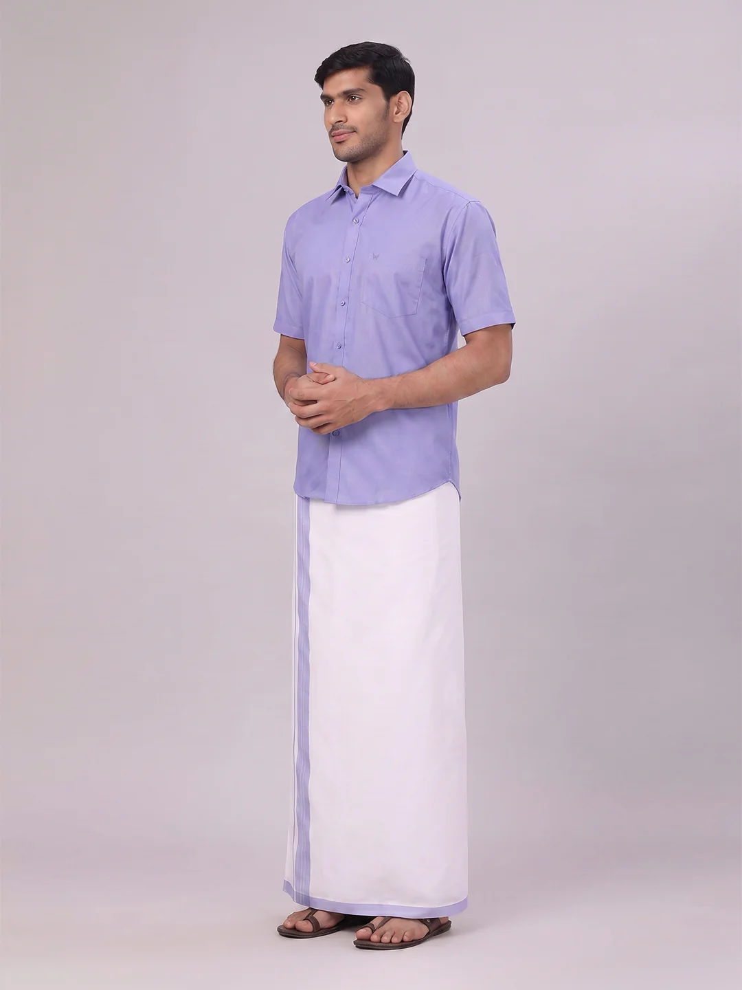 Mens Cotton Light Purple Matching Shirt and Dhoti Combo Luster - Image 6