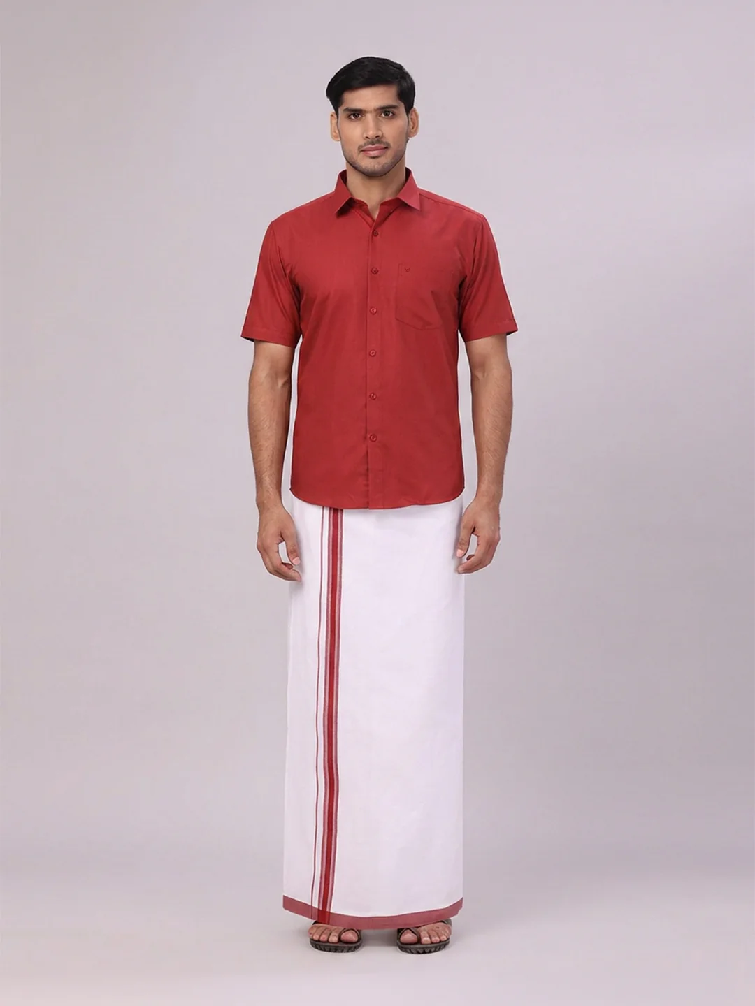 Mens Cotton Maroon Matching Shirt and Dhoti Combo Luster - Image 2