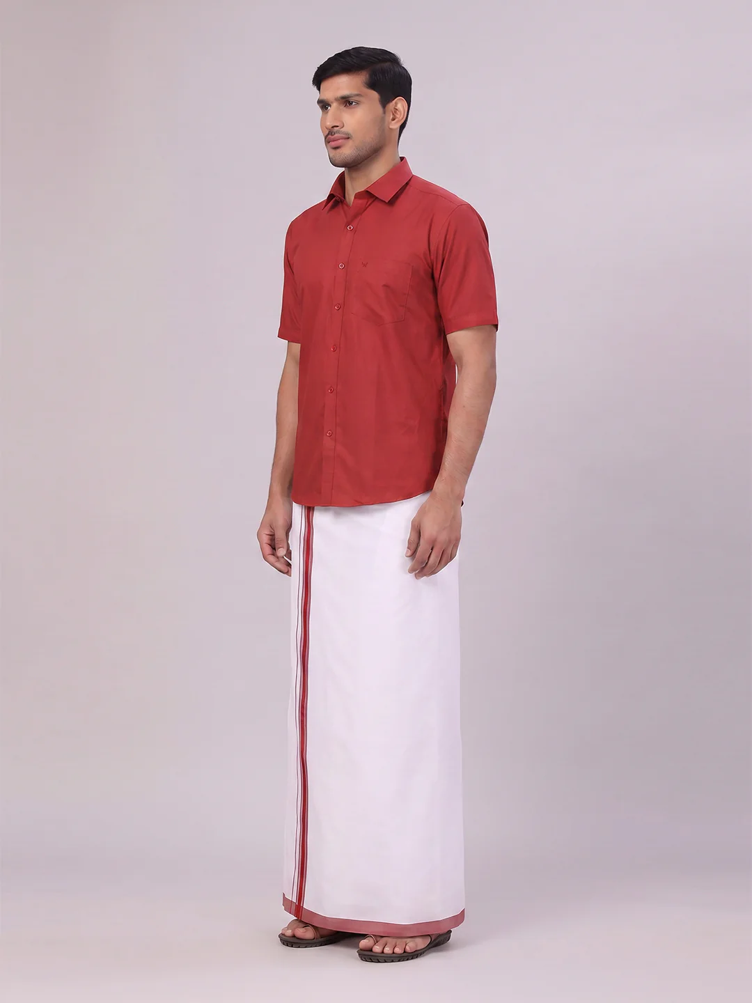Mens Cotton Maroon Matching Shirt and Dhoti Combo Luster - Image 4