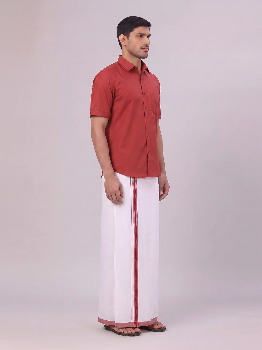 Mens Cotton Maroon Matching Shirt and Dhoti Combo Luster - Image 6