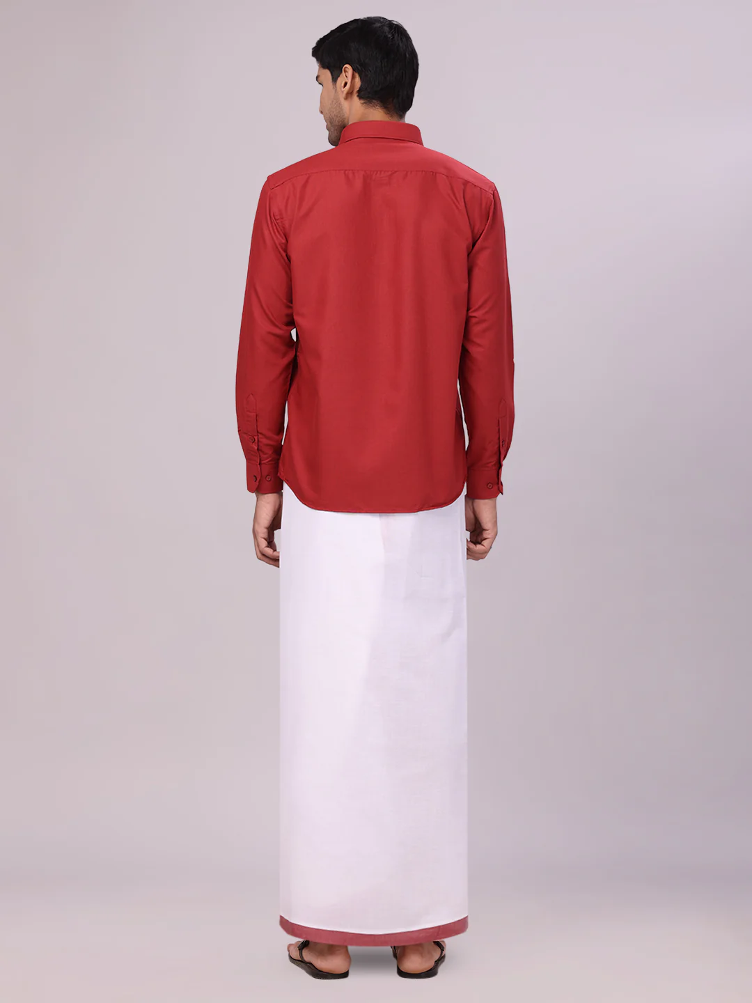 Mens Cotton Maroon Matching Shirt and Dhoti Combo Luster - Image 7