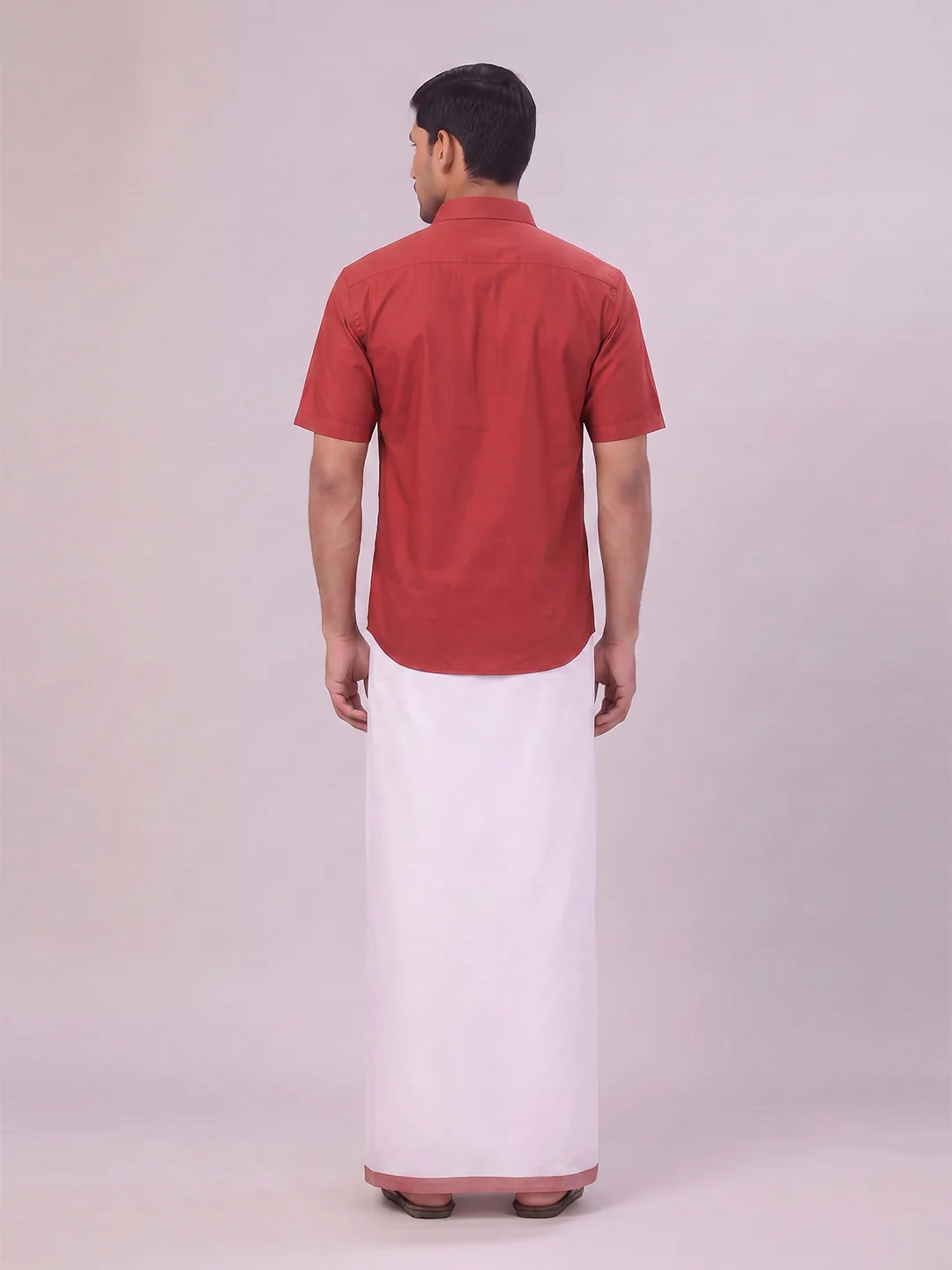 Mens Cotton Maroon Matching Shirt and Dhoti Combo Luster - Image 8