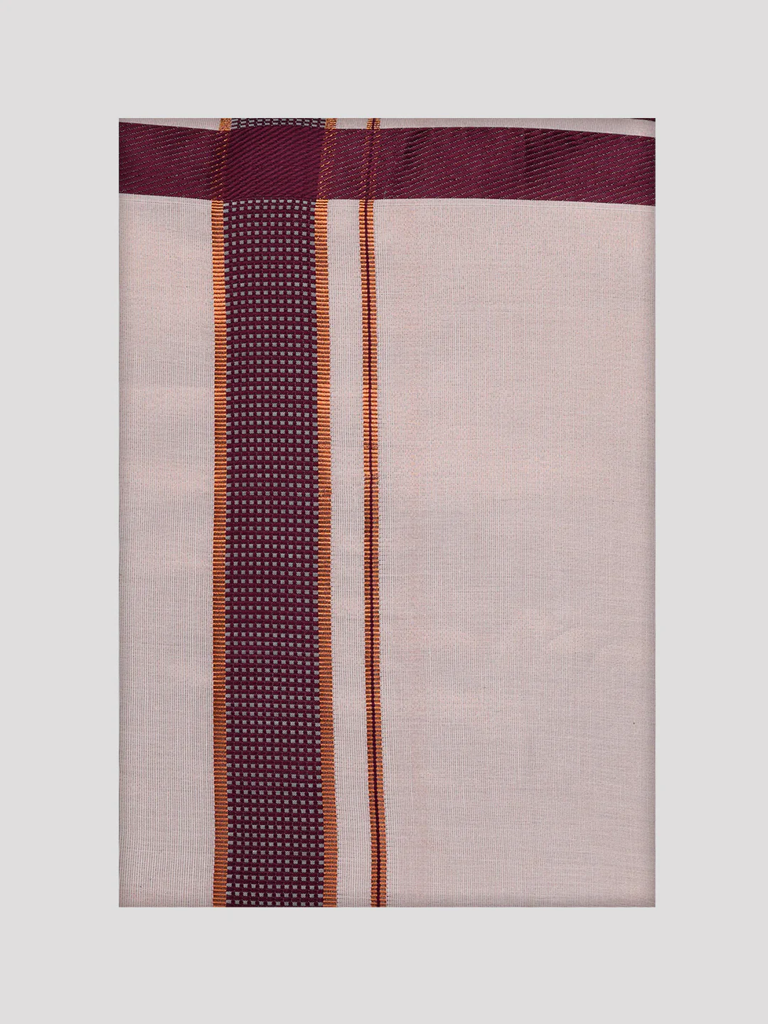 Mens Cotton Maroon Shirt with Tissue Matching Border Dhoti Wedding Combo Kandala - Image 12