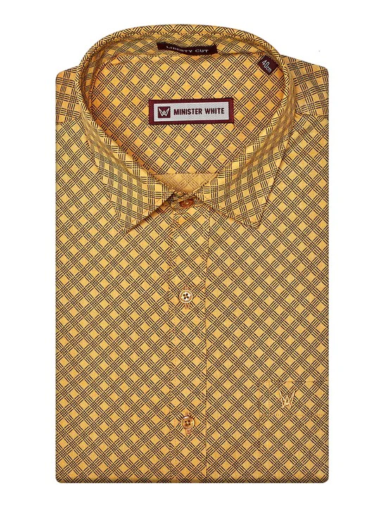 Men's Cotton Mustard Color Printed Regular Fit Shirt with Matching Border Dhoti Posh - Image 2