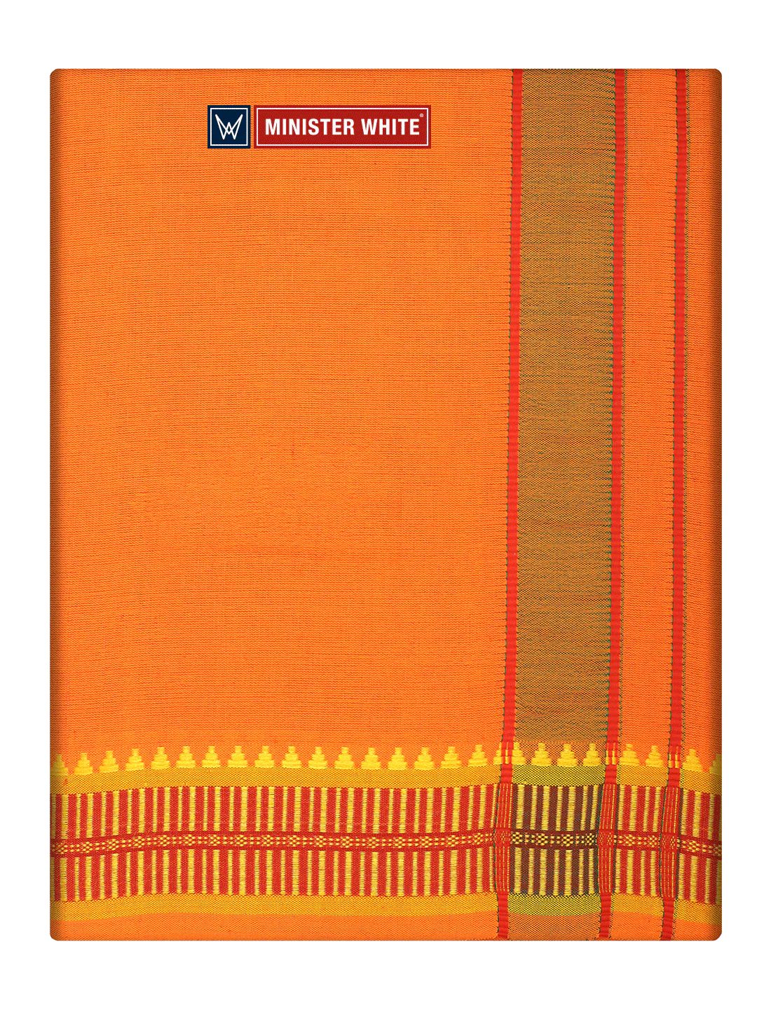 Men's Cotton Orange Panchakacham & Angavastram Set with Elegant Assorted Border Design River