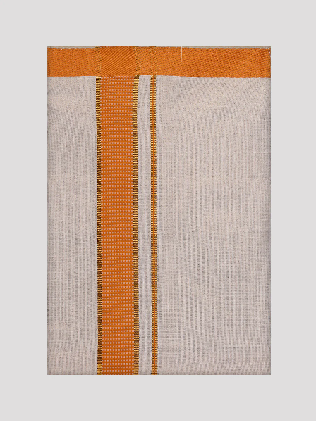 Mens Cotton Orange Shirt with Tissue Matching Border Dhoti Wedding Combo Kandala - Image 12
