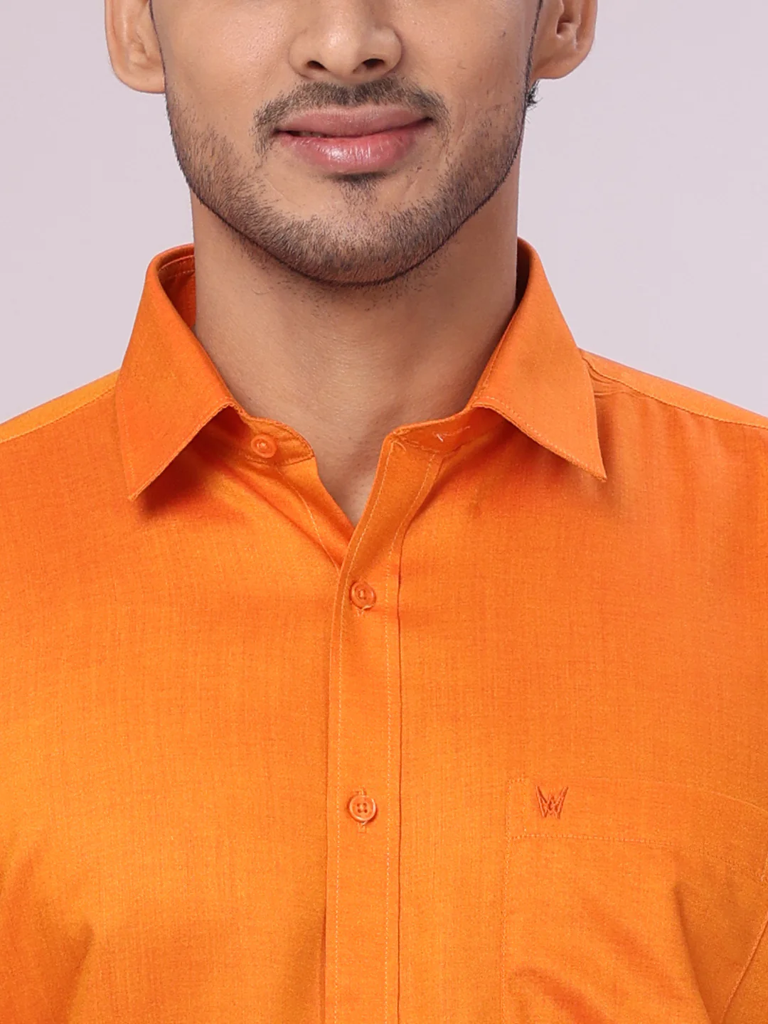 Mens Cotton Orange Shirt with Tissue Matching Border Flexi Dhoti Wedding Combo Kandala - Image 6