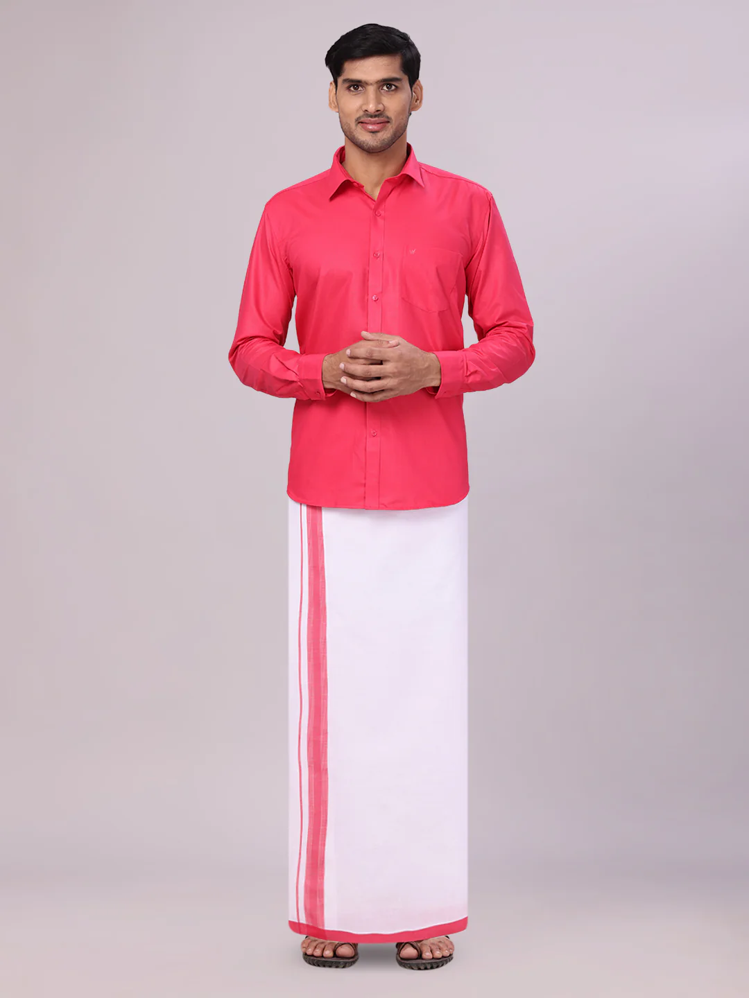 Mens Cotton Pink Matching Shirt and Dhoti Combo Luster
