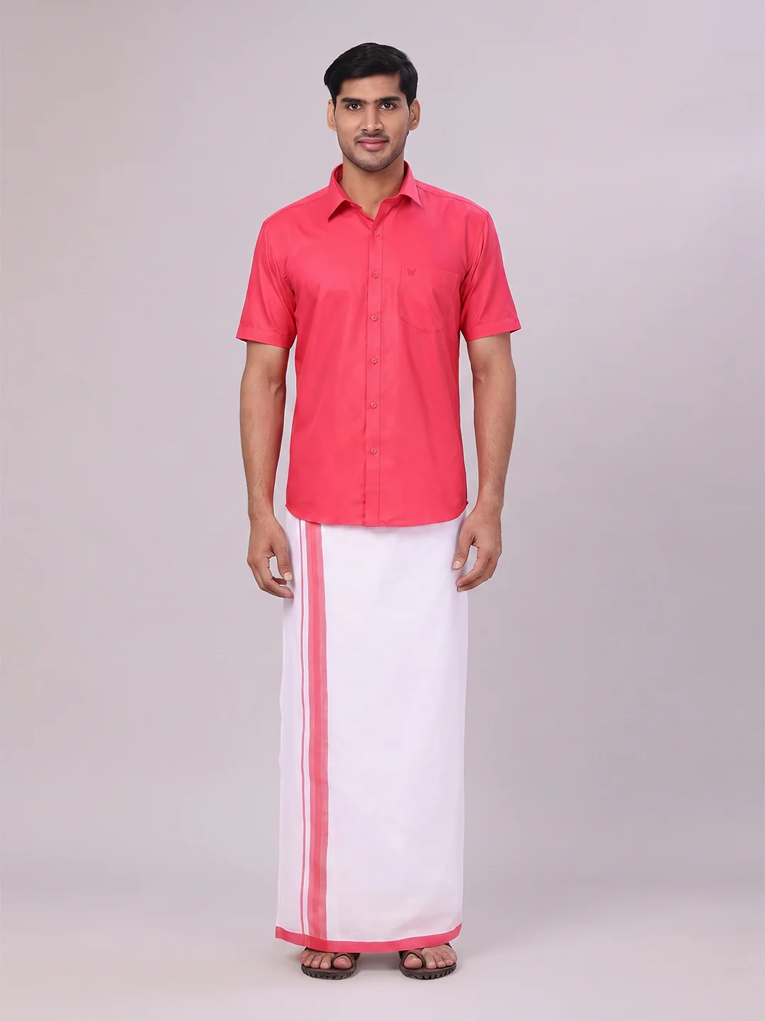 Mens Cotton Pink Matching Shirt and Dhoti Combo Luster - Image 2