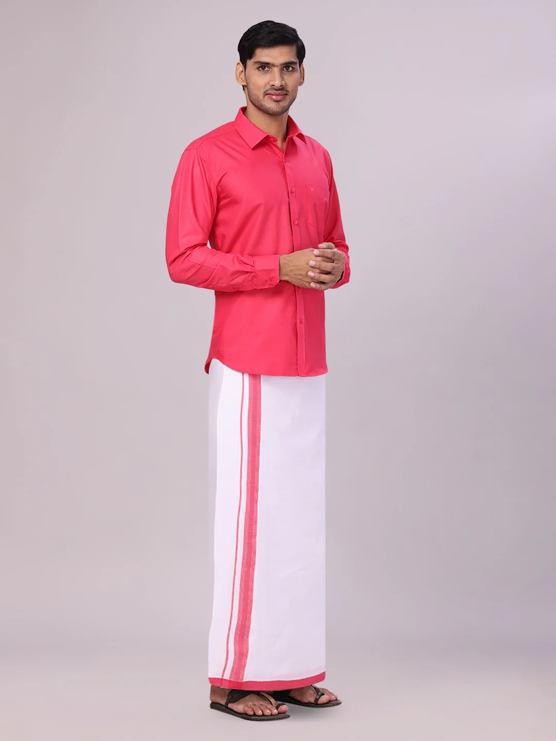 Mens Cotton Pink Matching Shirt and Dhoti Combo Luster - Image 3