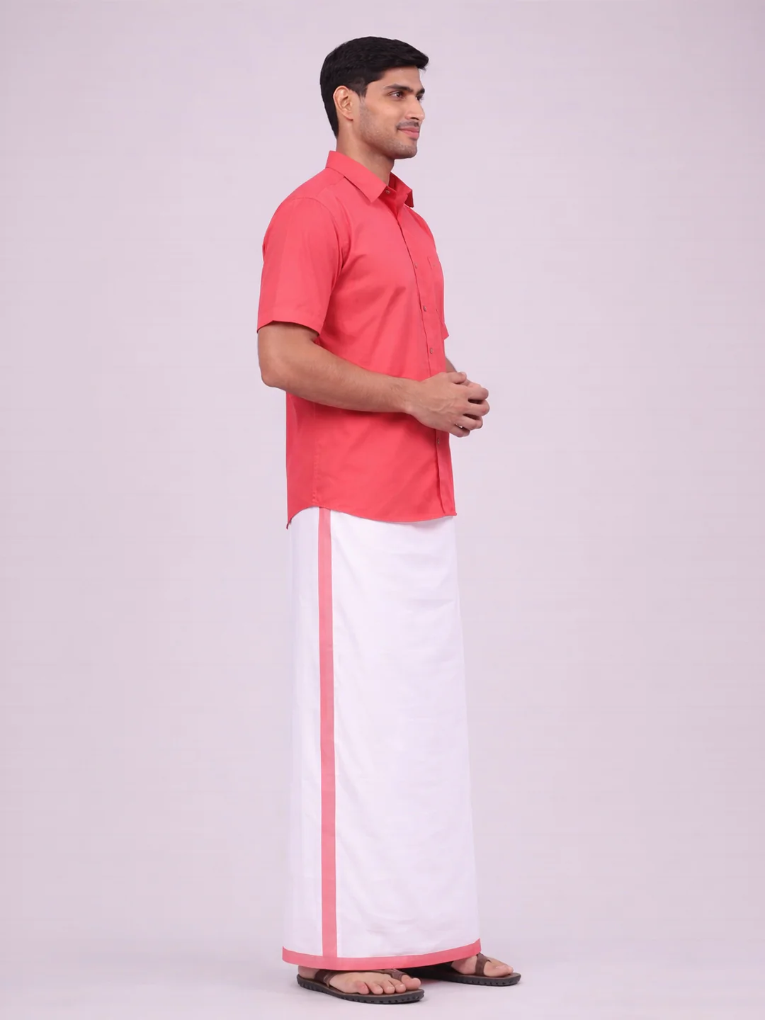 Mens Cotton Pink Matching Shirt and Dhoti Combo Luster - Image 4