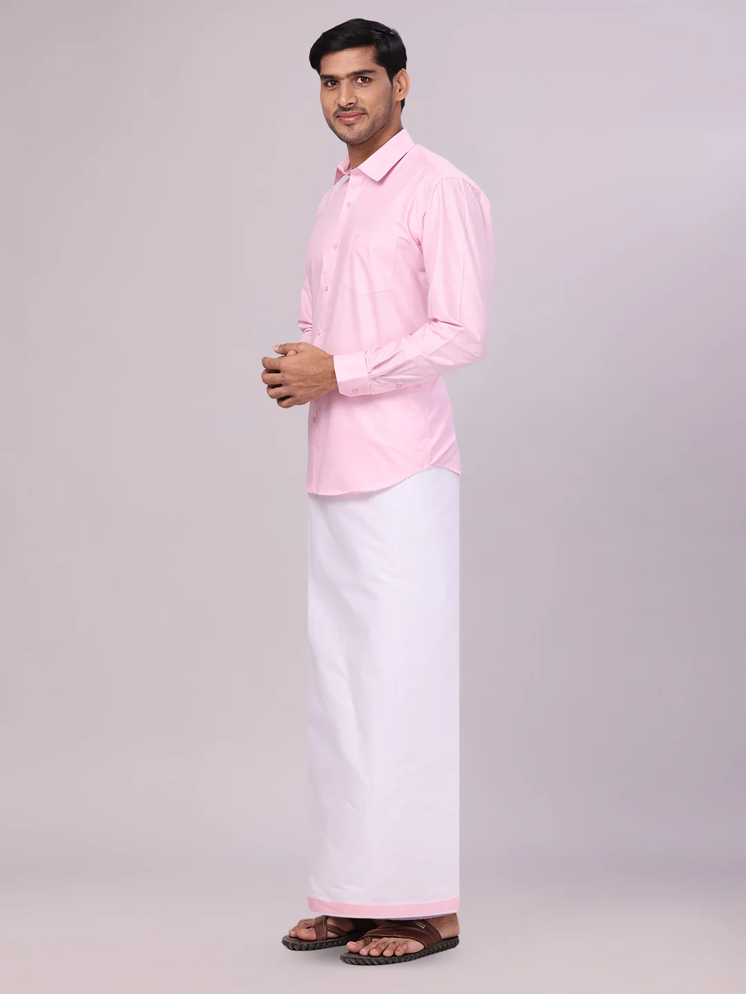 Mens Cotton Pink Matching Shirt and Dhoti Combo Luster - Image 3