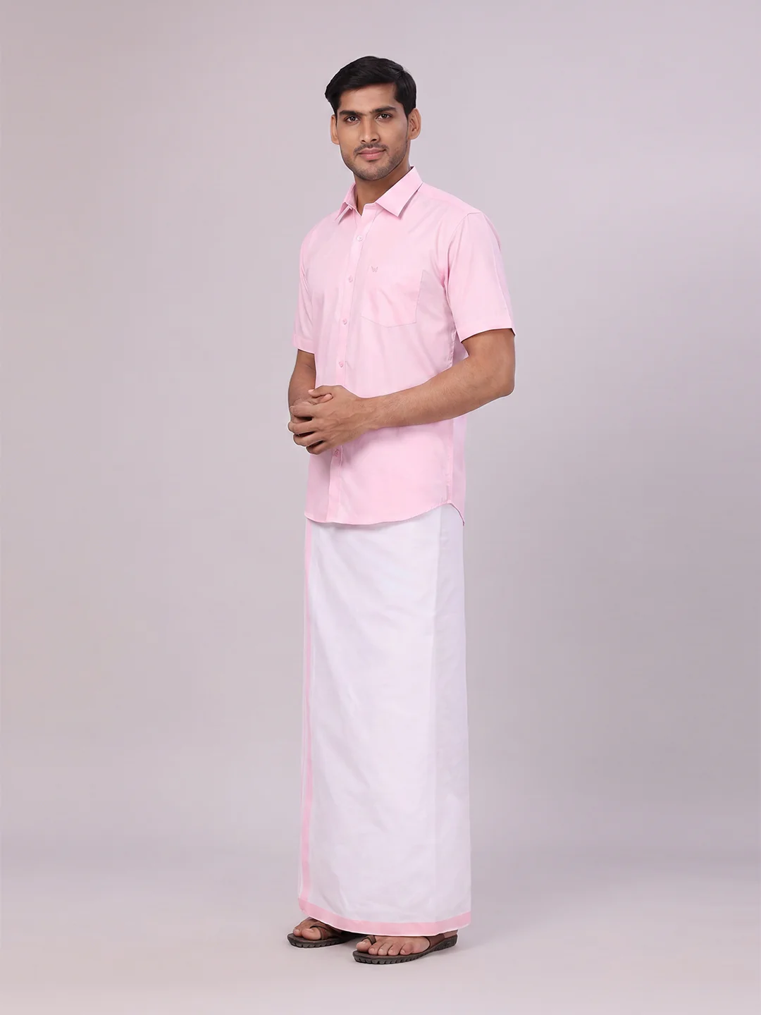 Mens Cotton Pink Matching Shirt and Dhoti Combo Luster - Image 4
