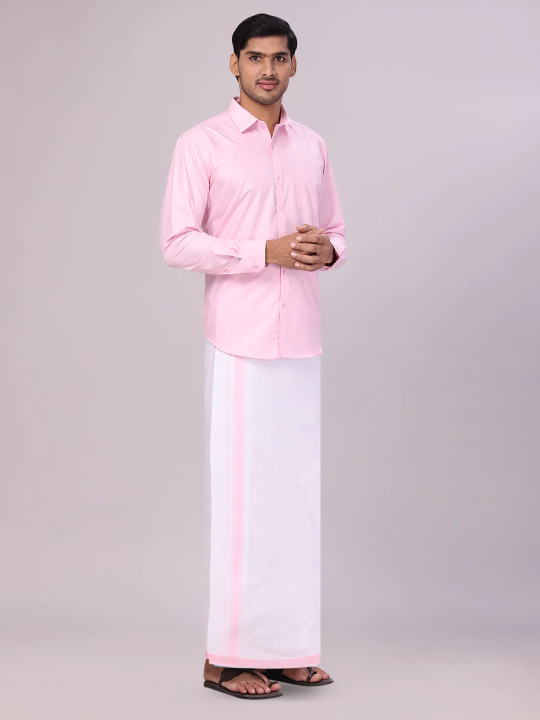 Mens Cotton Pink Matching Shirt and Dhoti Combo Luster - Image 5