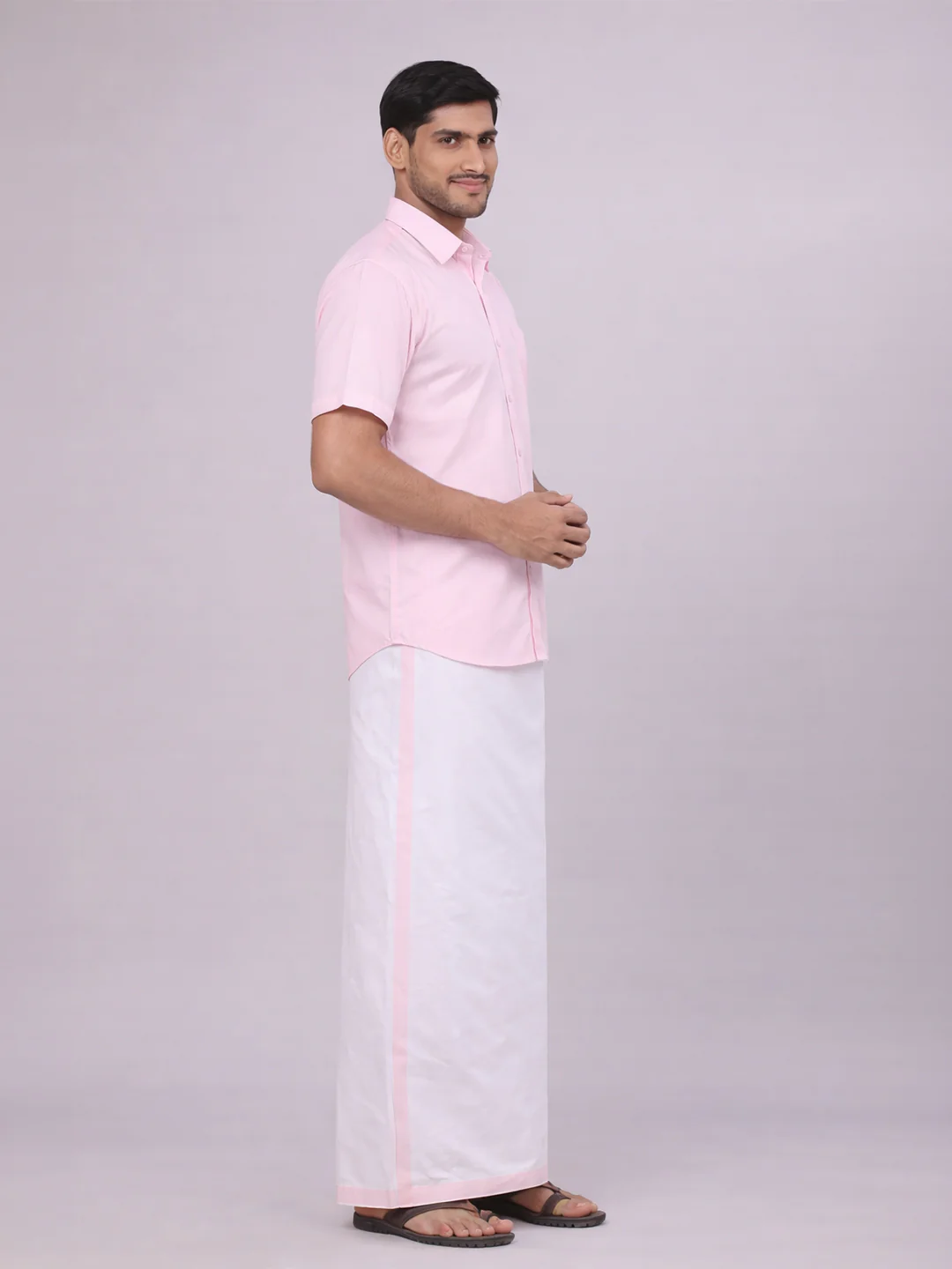 Mens Cotton Pink Matching Shirt and Dhoti Combo Luster - Image 6