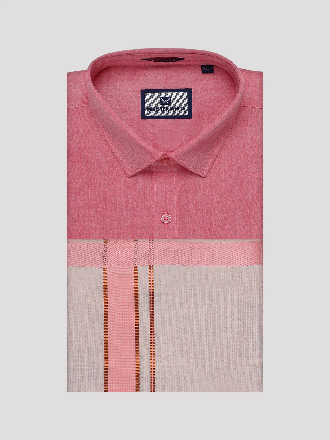 Mens Cotton Pink Shirt with Tissue Matching Border Dhoti Wedding Combo Kandala - Image 10