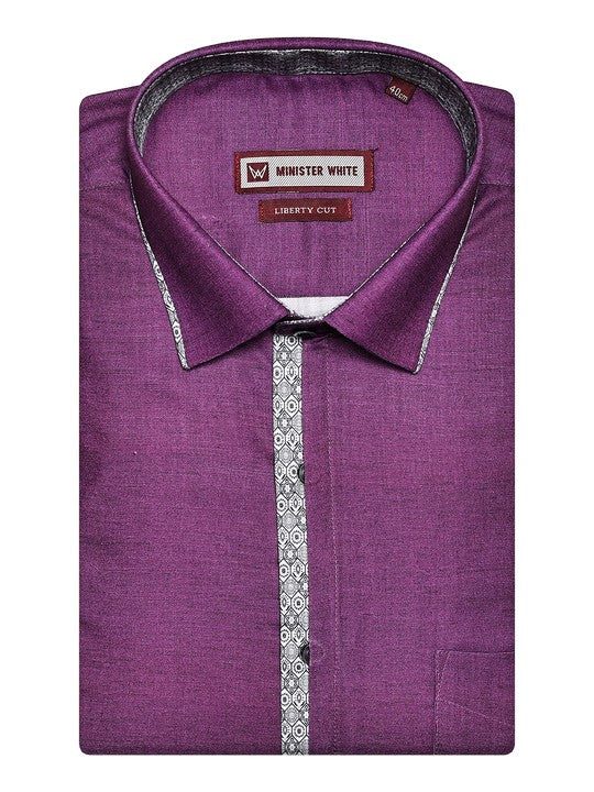 Men's Cotton Purple Color Regular Fit Shirt with Matching Border Dhoti Impress Print - Image 3