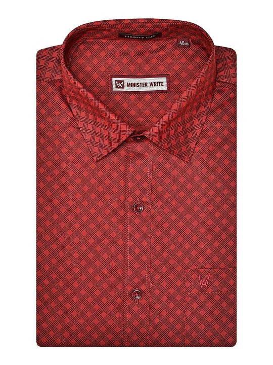Men's Cotton Red Color Printed Regular Fit Shirt with Matching Border Dhoti Posh - Image 2