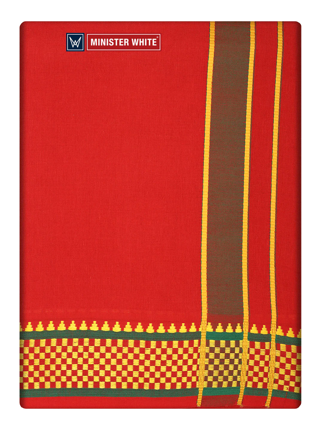 Men's Cotton Red Panchakacham & Angavastram Set with Elegant Assorted Border Design River