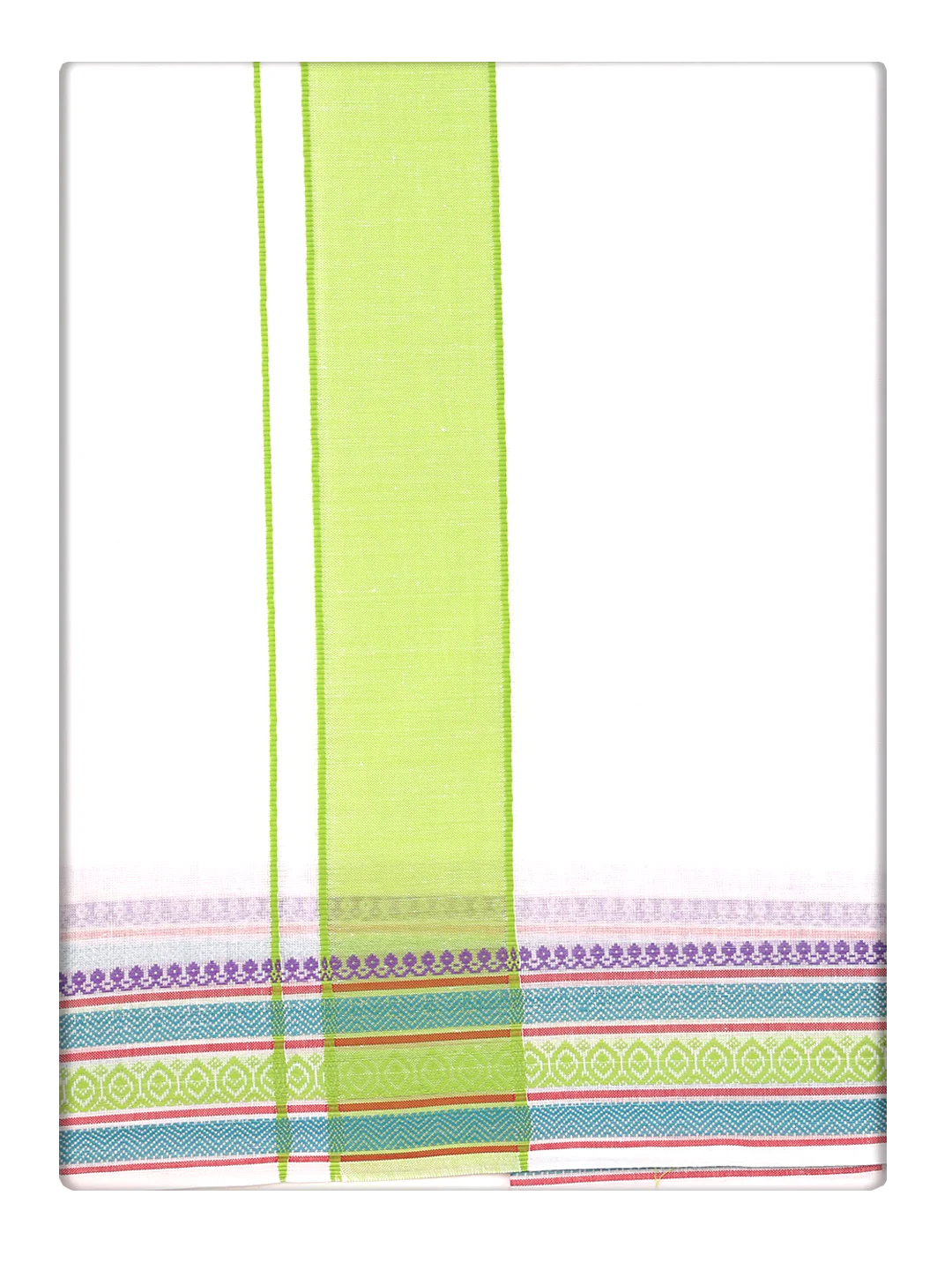 Men's Cotton White Panchakacham & Angavastram Set with Elegant Assorted Border Design Amber - Image 2