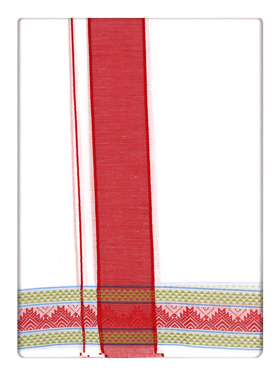 Men's Cotton White Panchakacham & Angavastram Set with Elegant Assorted Border Design Keesaragutta - Image 2