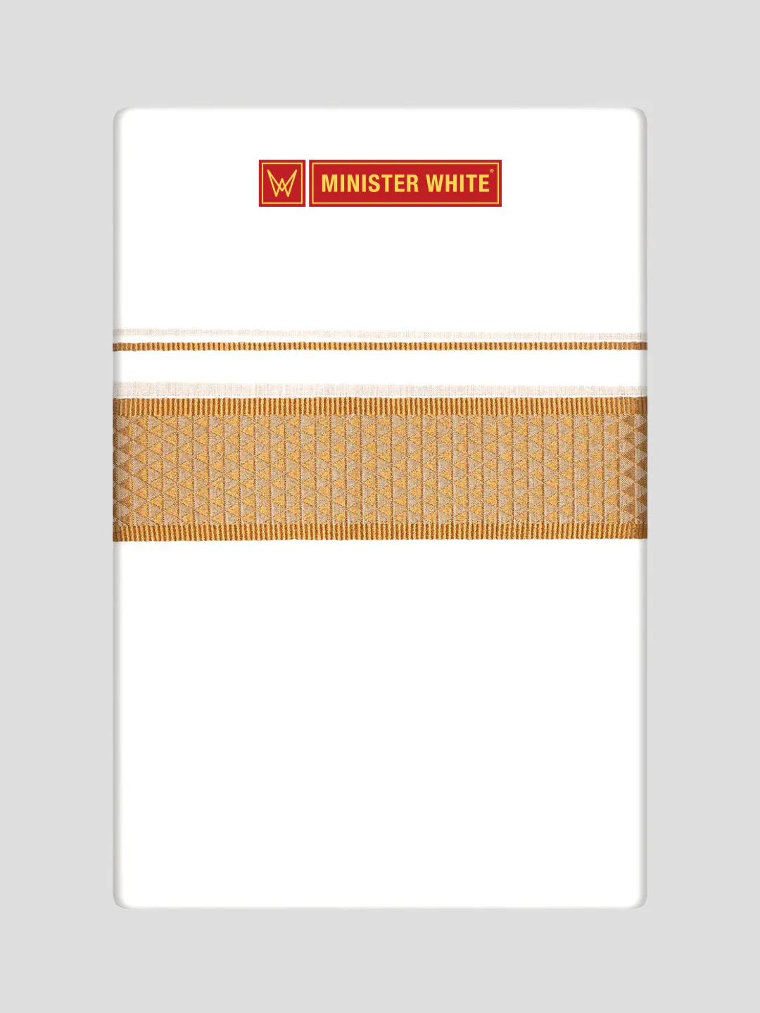 Men's Cotton White Single Layered Dhoti with Gold Jacquard Fancy Border - Saffron