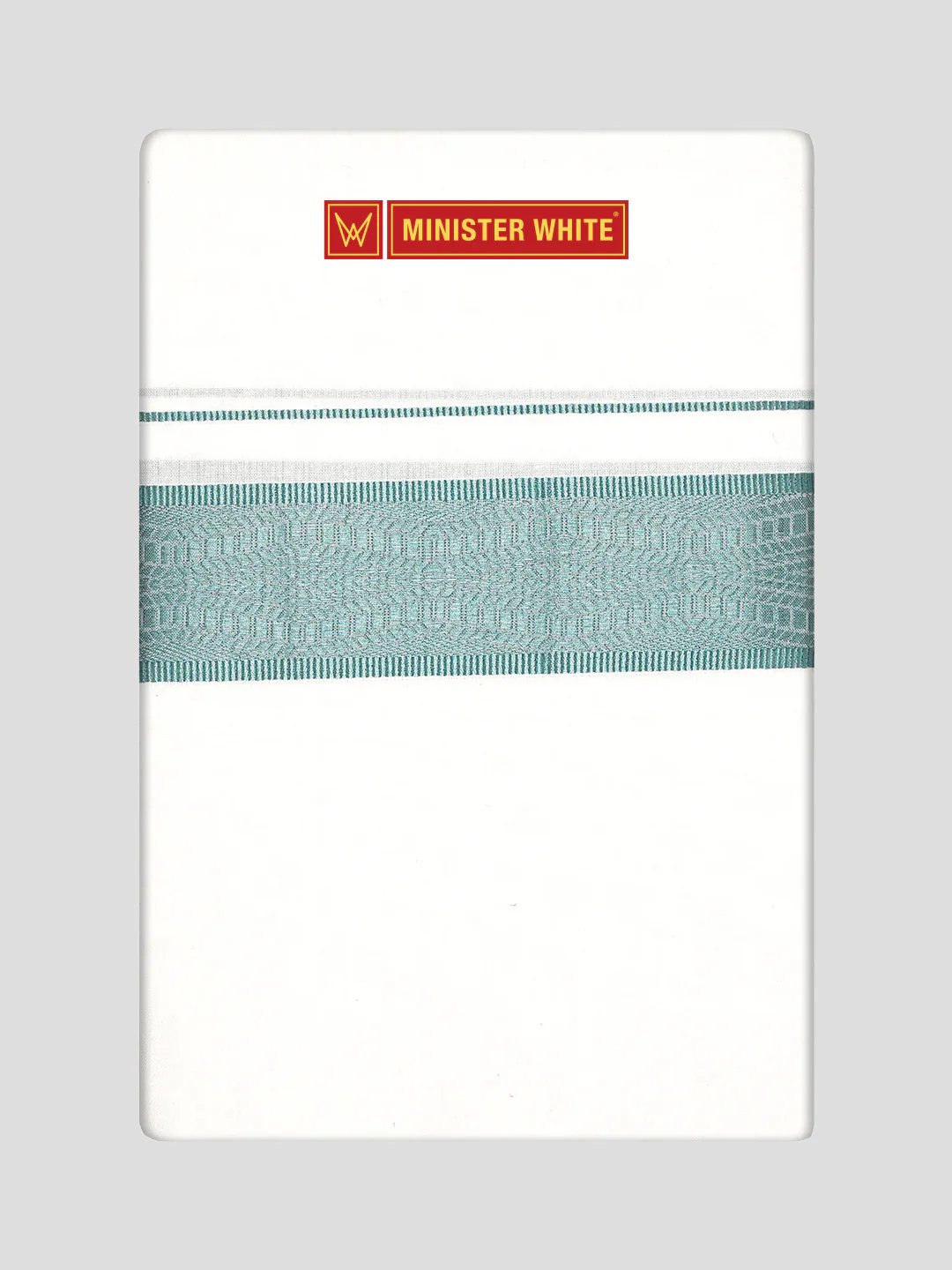 Mens Cotton White Single Layered Dhoti with Mint Blue Jacquard Fancy Border - Saffron