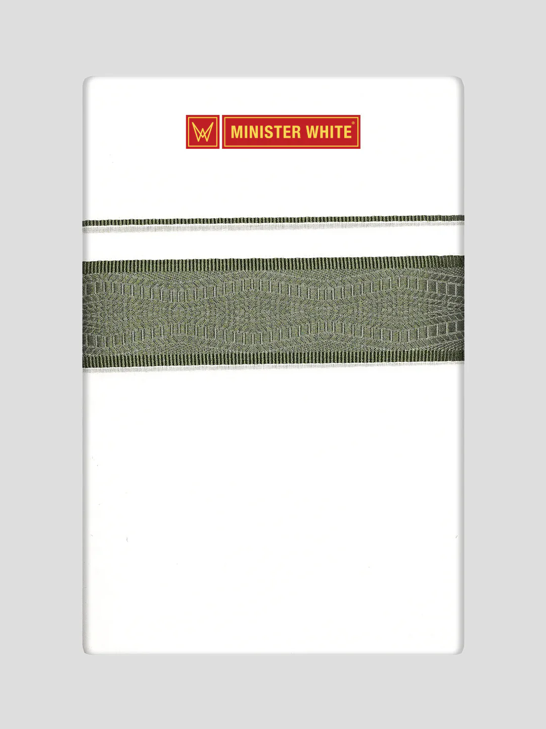 Mens Cotton White Single Layered Dhoti with Olive Green Jacquard Fancy Border - Saffron