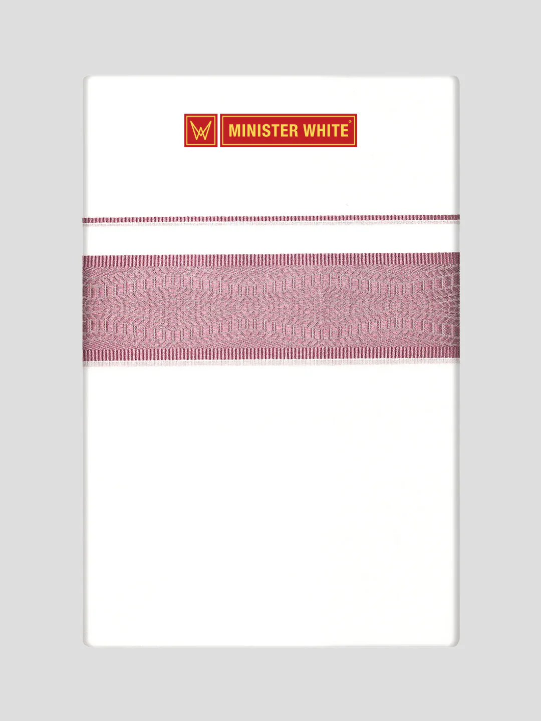 Mens Cotton White Single Layered Dhoti with Rose Jacquard Fancy Border - Saffron