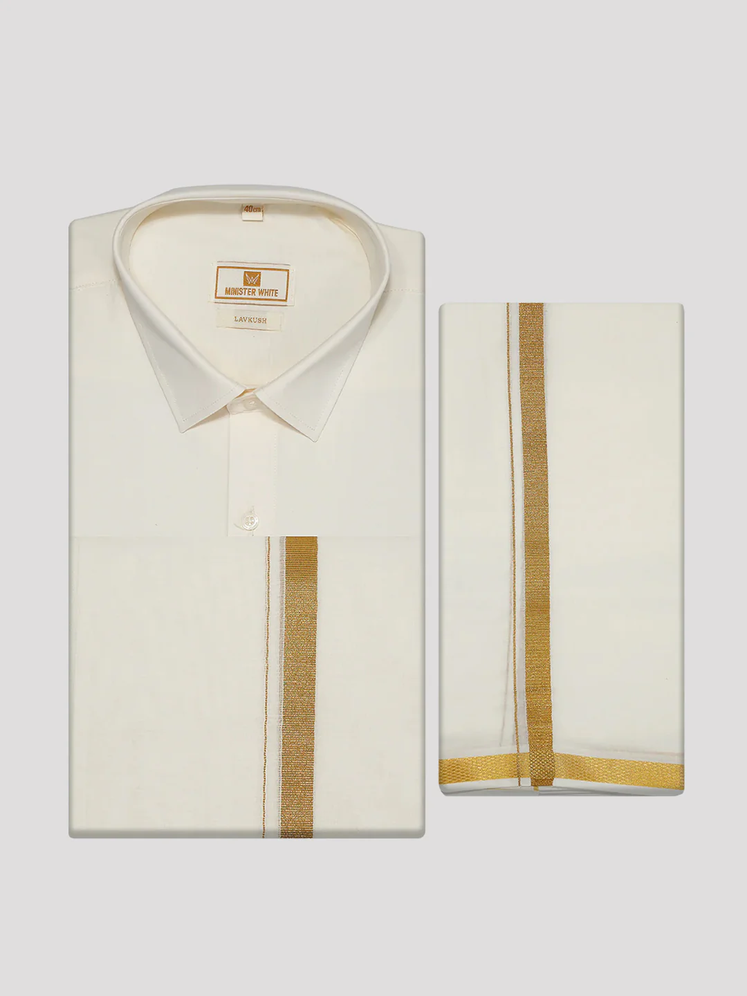 Mens Cotton White Wedding Shirt, Flexi Dhoti & Nerial Combo - Cistus - Image 7