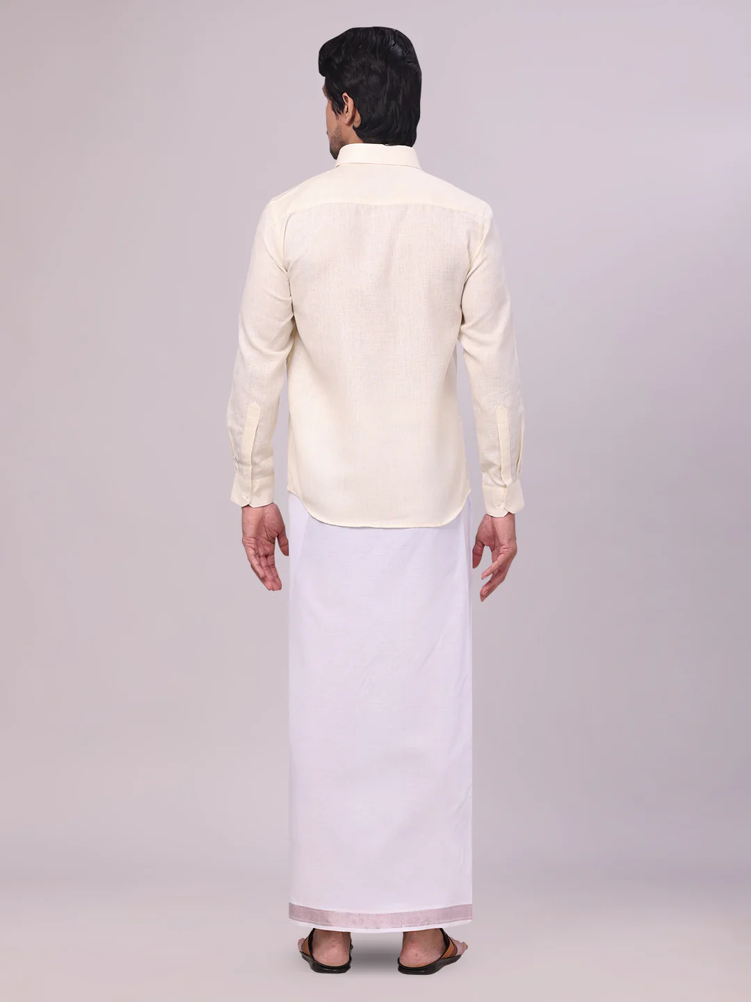 Mens Cream Shirt with Matching jacquard Weave Border Dhoti Combo Marsh - Image 7