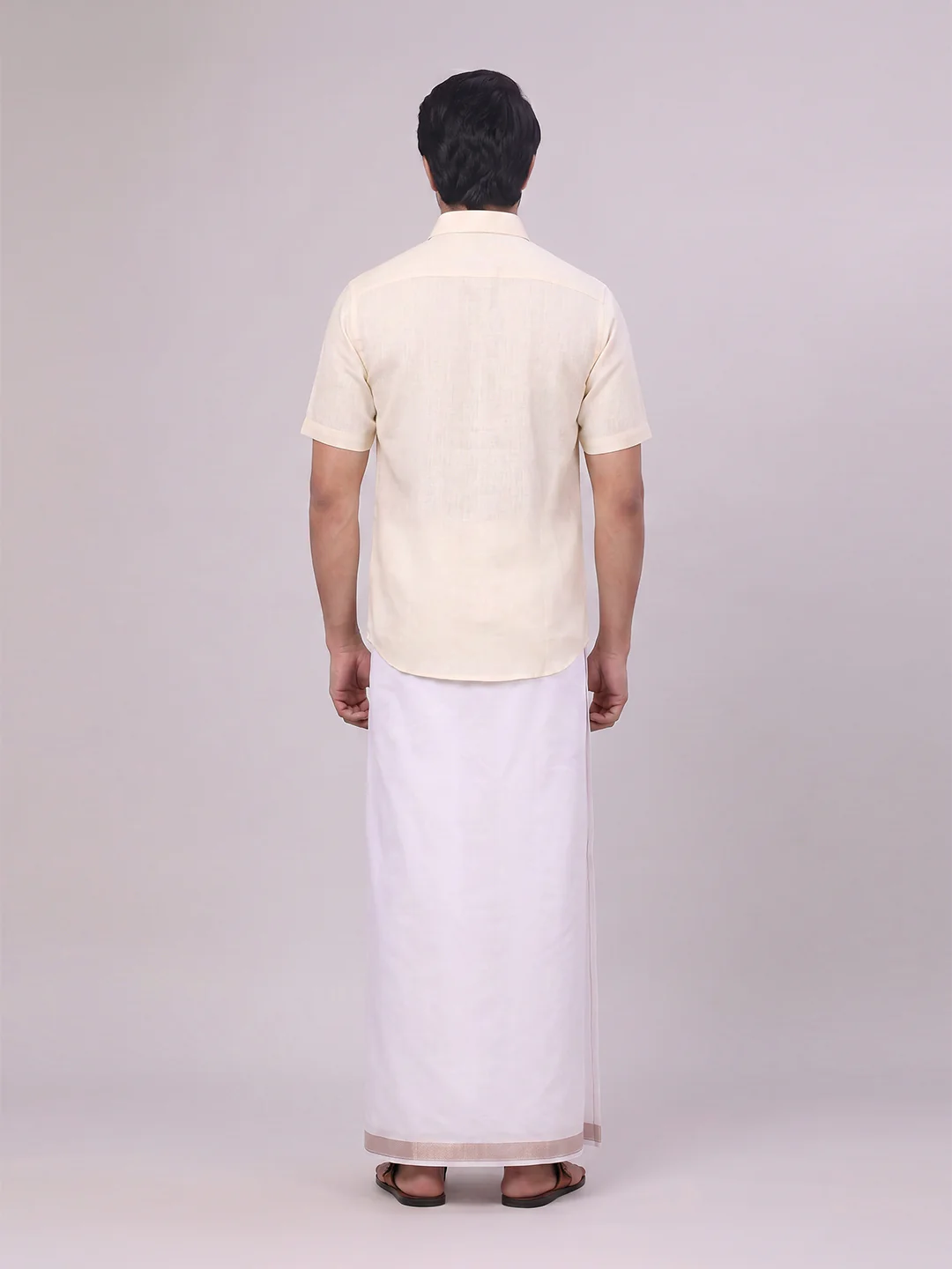 Mens Cream Shirt with Matching jacquard Weave Border Dhoti Combo Marsh - Image 8