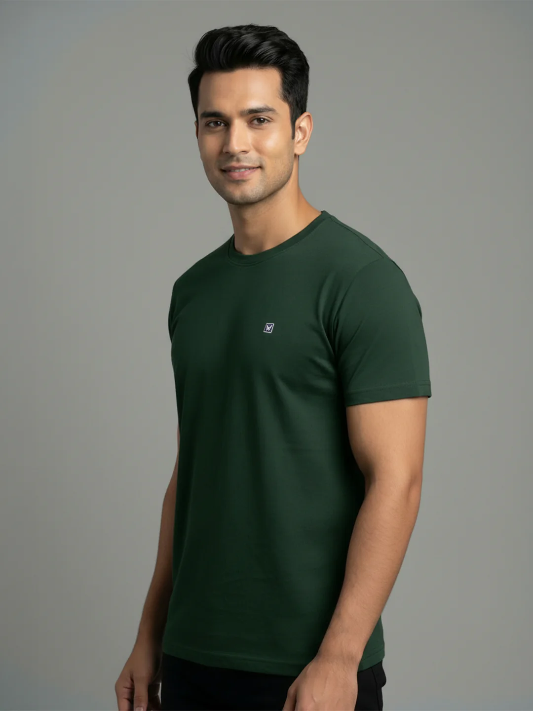 Men's Green Regular Fit Round Neck T-Shirt Crisper - Image 2