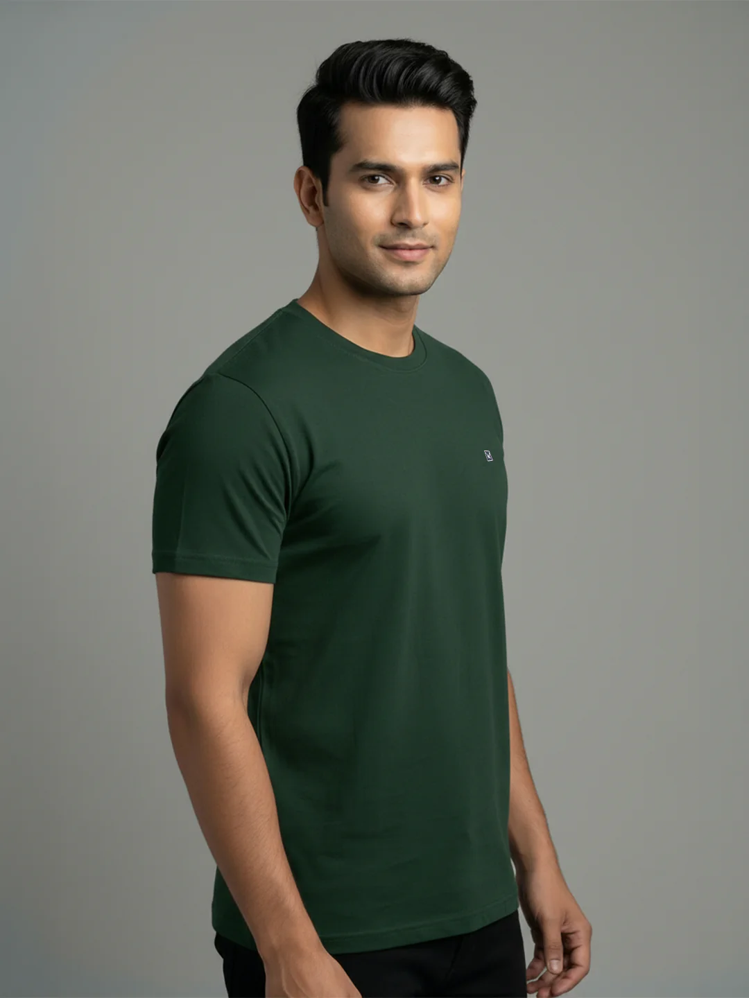 Men's Green Regular Fit Round Neck T-Shirt Crisper - Image 3