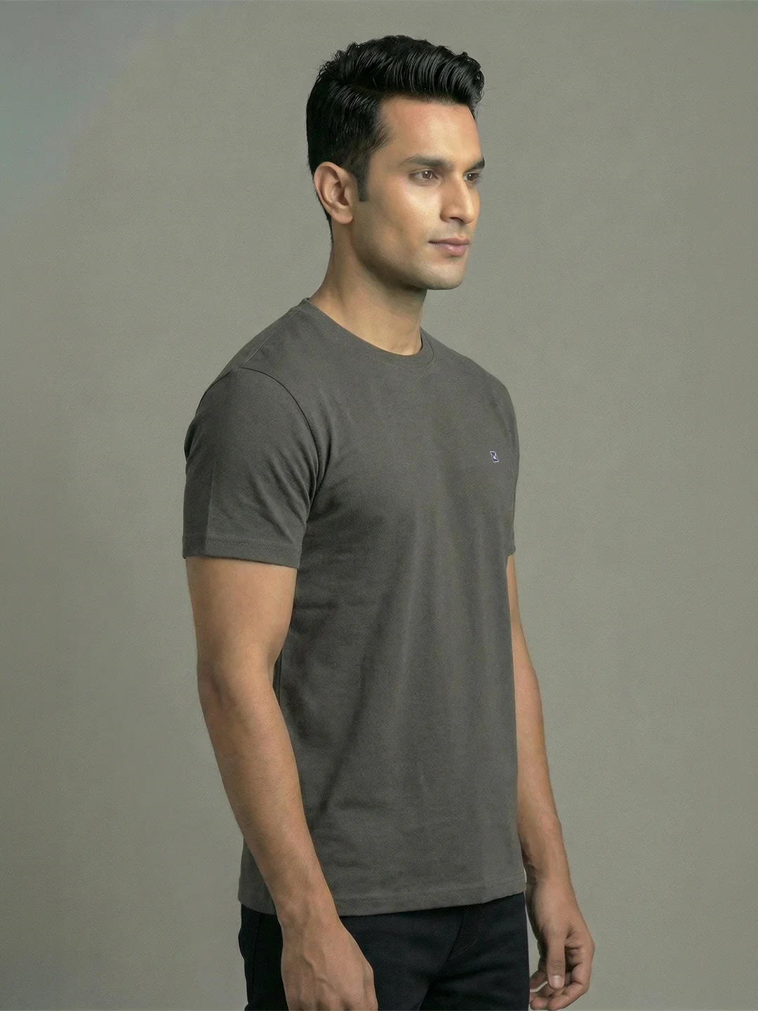 Men's Grey Regular Fit Round Neck T-Shirt Crisper - Image 3