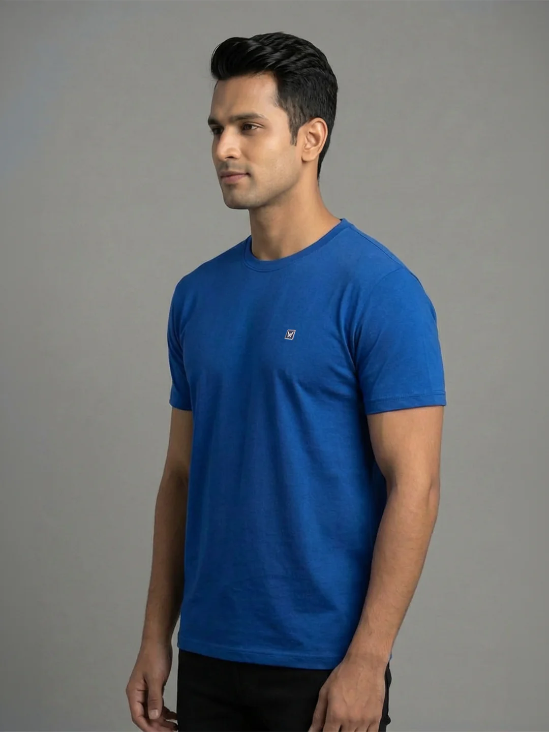 Men's Royal Blue Regular Fit Round Neck T-Shirt Crisper - Image 2