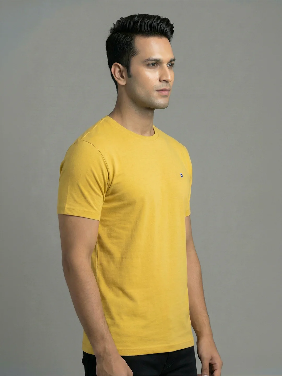 Men's Yellow Regular Fit Round Neck T-Shirt Crisper - Image 4